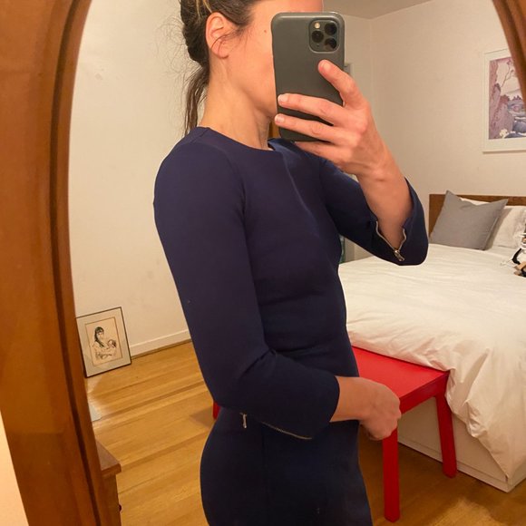 J.Crew Navy Blue knee-length 3/4 sleeve zip-up dress - stretchy - Picture 3 of 7